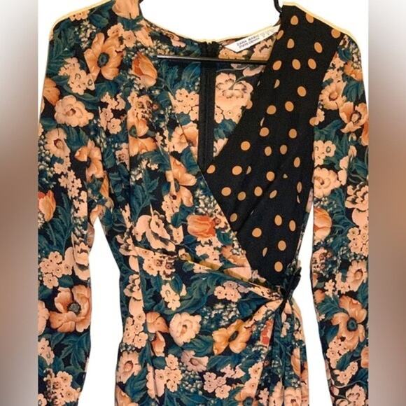 Zara Basic Floral Polka Dot Mixed Print Mini Wrap Dress Size XS - Picture 5 of 7